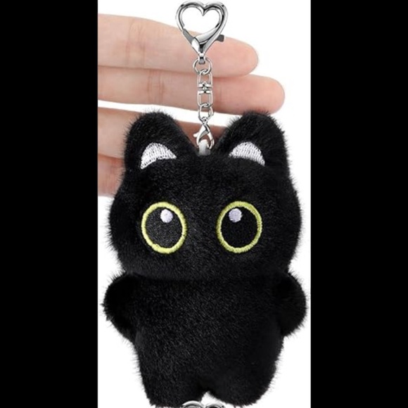 LAST 2❣️🐈‍⬛NEW Black Cat Bag Charm/ Keychain Plush Fuzzy Eyes Kawaii Cute Kitty - Picture 14 of 15